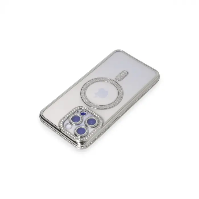 İphone 15 Pro Kılıf Joke Simli Magneticsafe Kılıf - Gümüş