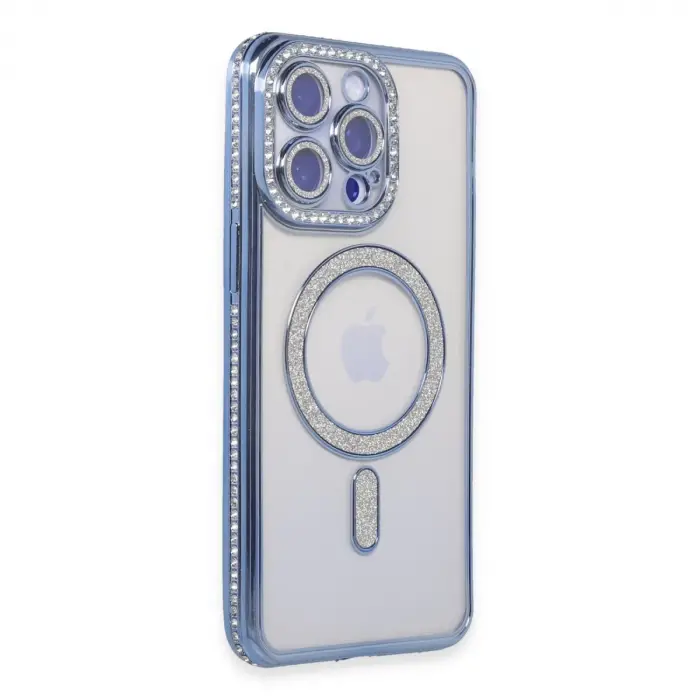 İphone 15 Pro Kılıf Joke Simli Magneticsafe Kılıf - Mavi