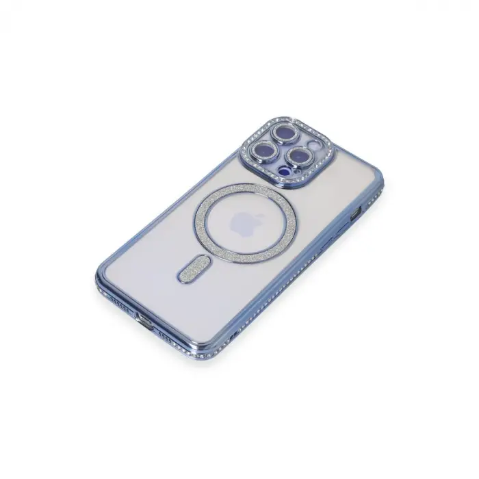İphone 15 Pro Kılıf Joke Simli Magneticsafe Kılıf - Mavi