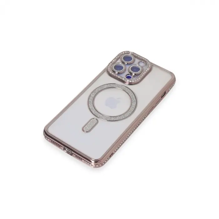 İphone 15 Pro Kılıf Joke Simli Magneticsafe Kılıf - Pembe