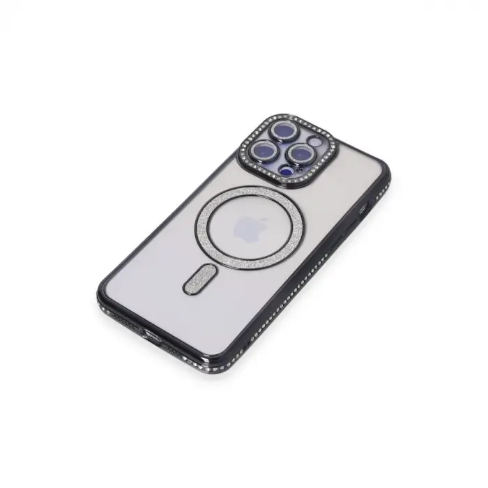 İphone 15 Pro Kılıf Joke Simli Magneticsafe Kılıf - Siyah
