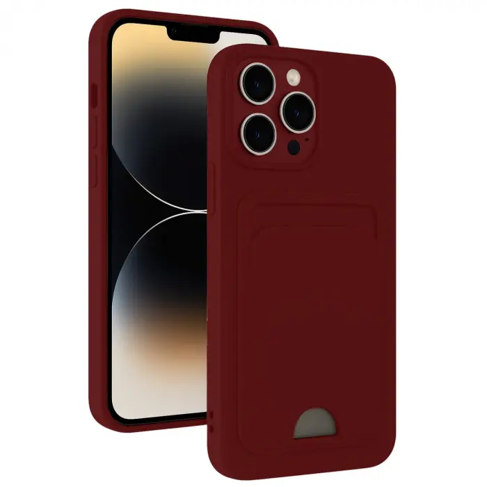 İphone 15 Pro Kılıf Kelvin Kartvizitli Silikon - Bordo