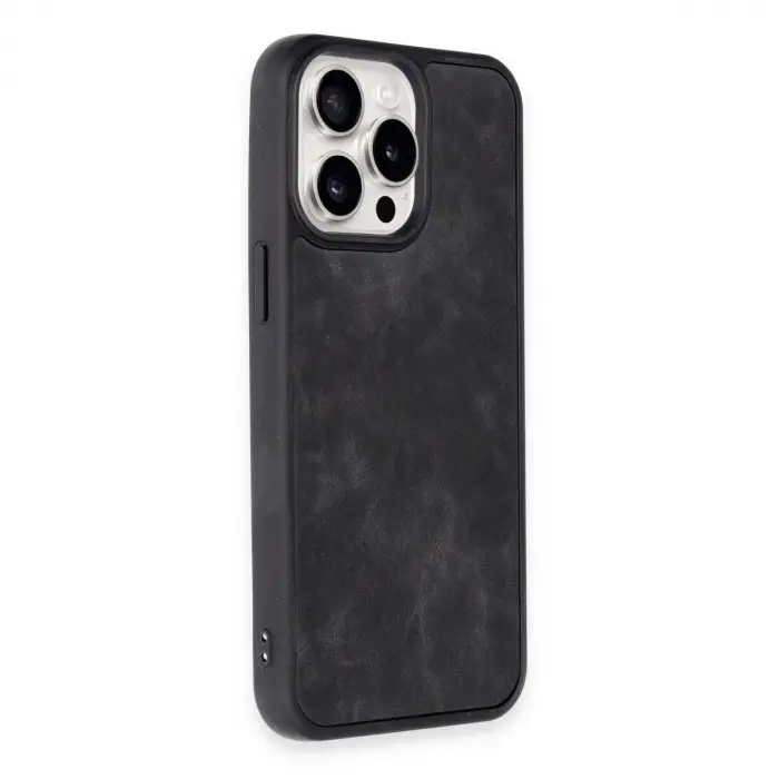 İphone 15 Pro Max Kılıf Aras Deri Kapak - Siyah