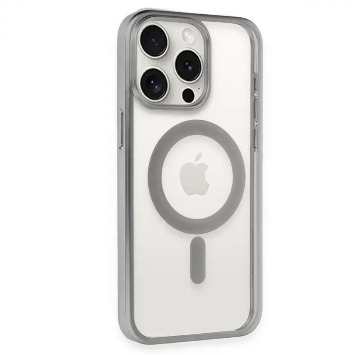 İphone 15 Pro Max Kılıf Erozi Magsafe Kapak - Gümüş