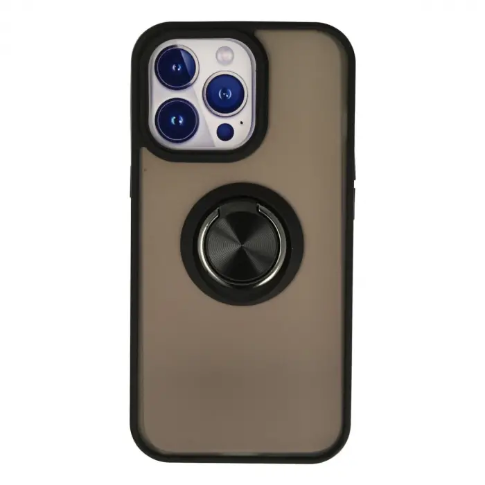 İphone 15 Pro Max Kılıf Montreal Yüzüklü Silikon Kapak - Siyah