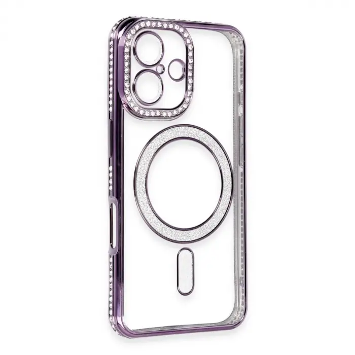 İphone 16 Kılıf Joke Simli Magneticsafe Kılıf - Derin Mor