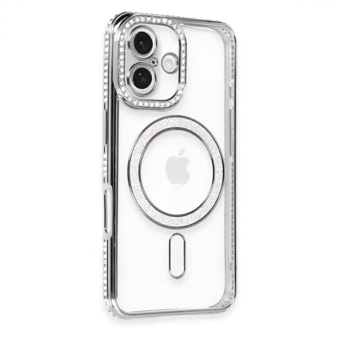İphone 16 Kılıf Joke Simli Magneticsafe Kılıf - Gri