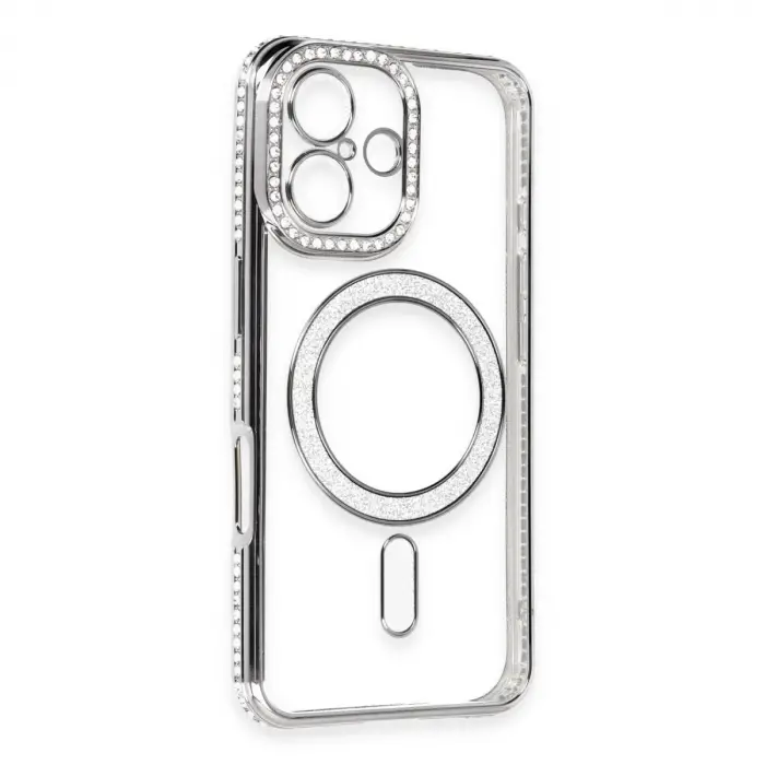 İphone 16 Kılıf Joke Simli Magneticsafe Kılıf - Gri
