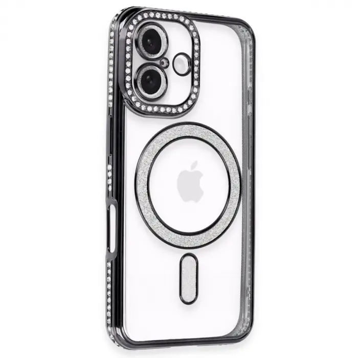 İphone 16 Kılıf Joke Simli Magneticsafe Kılıf - Siyah