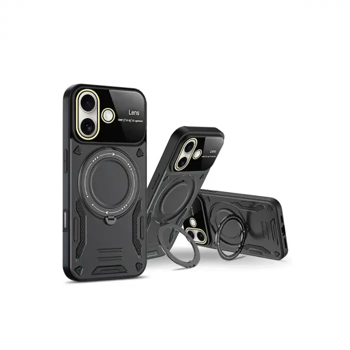 İphone 16 Kılıf Joy Lens Standlı Kapak - Mor