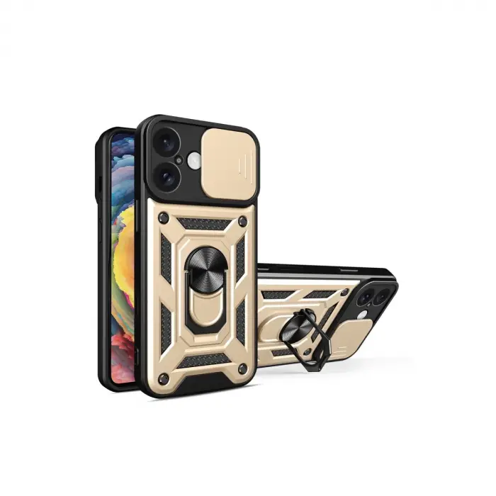 İphone 16 Kılıf Pars Lens Yüzüklü Silikon - Gold