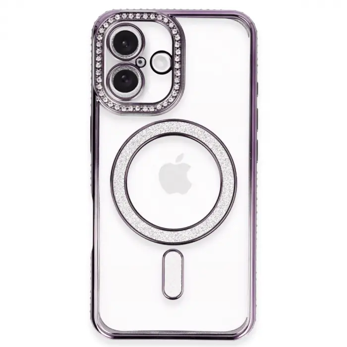 İphone 16 Plus Kılıf Joke Simli Magneticsafe Kılıf - Derin Mor