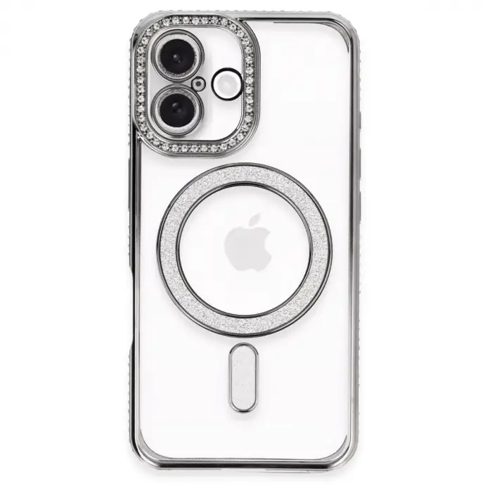 İphone 16 Plus Kılıf Joke Simli Magneticsafe Kılıf - Gri