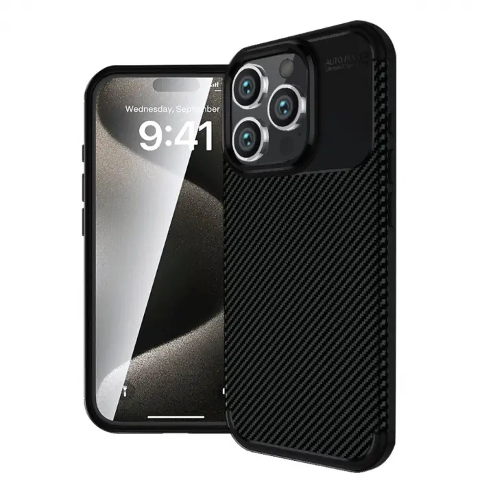 İphone 16 Pro Kılıf Auto Focus Karbon Kapak - Siyah