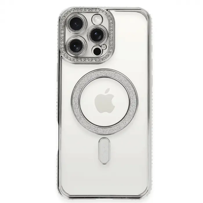 İphone 16 Pro Kılıf Joke Simli Magneticsafe Kılıf - Gümüş