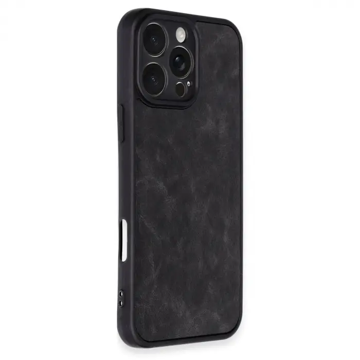 İphone 16 Pro Max Kılıf Aras Deri Kapak - Siyah