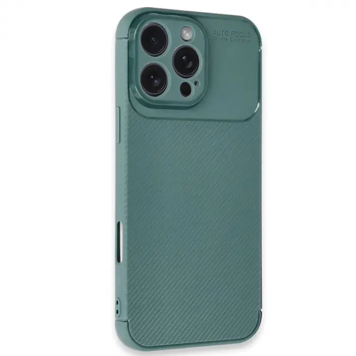 İphone 16 Pro Max Kılıf Auto Focus Karbon Kapak - Koyu Yeşil
