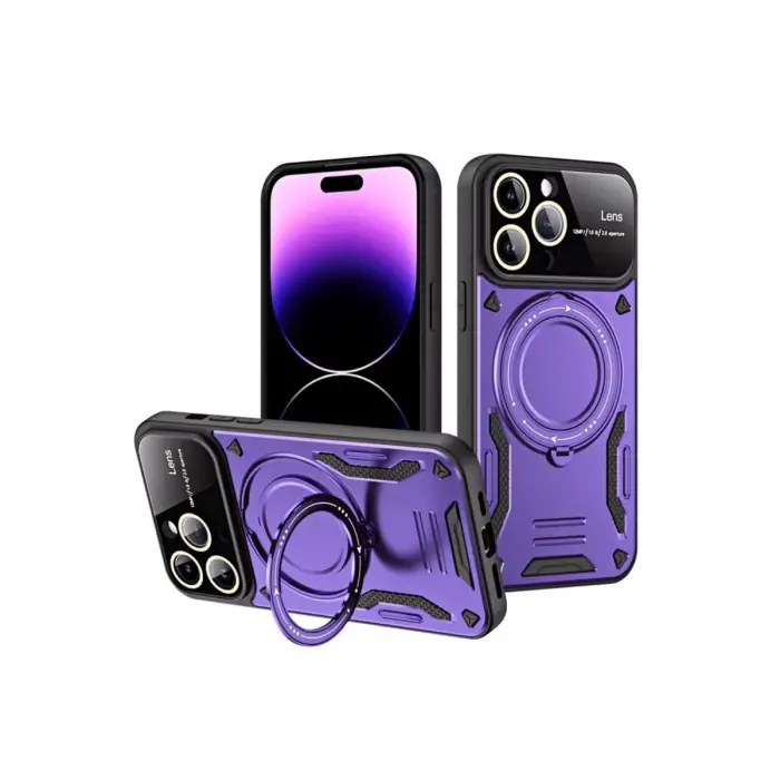İphone 16 Pro Max Kılıf Joy Lens Standlı Kapak - Mor