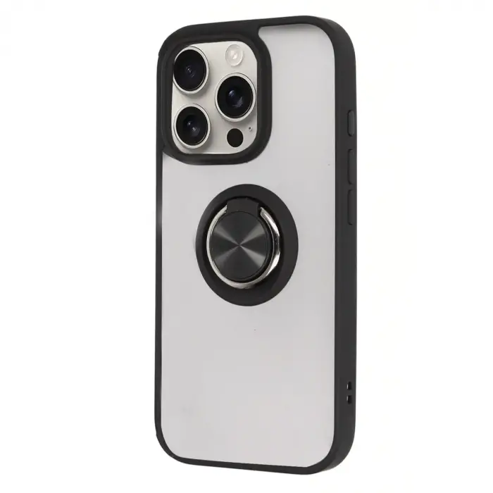 İphone 16 Pro Max Kılıf Montreal Yüzüklü Silikon Kapak - Siyah