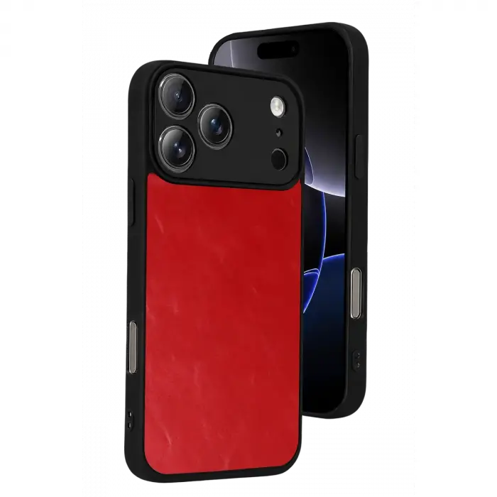 İphone 17 Pro Aras Deri Kapak - Kırmızı