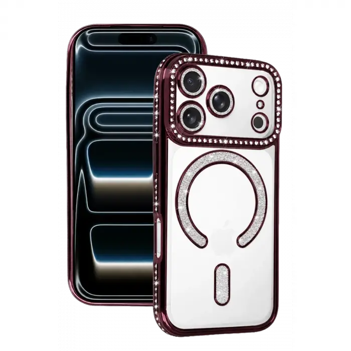 İphone 18 Pro Joke Simli Magneticsafe Kılıf - Bordo