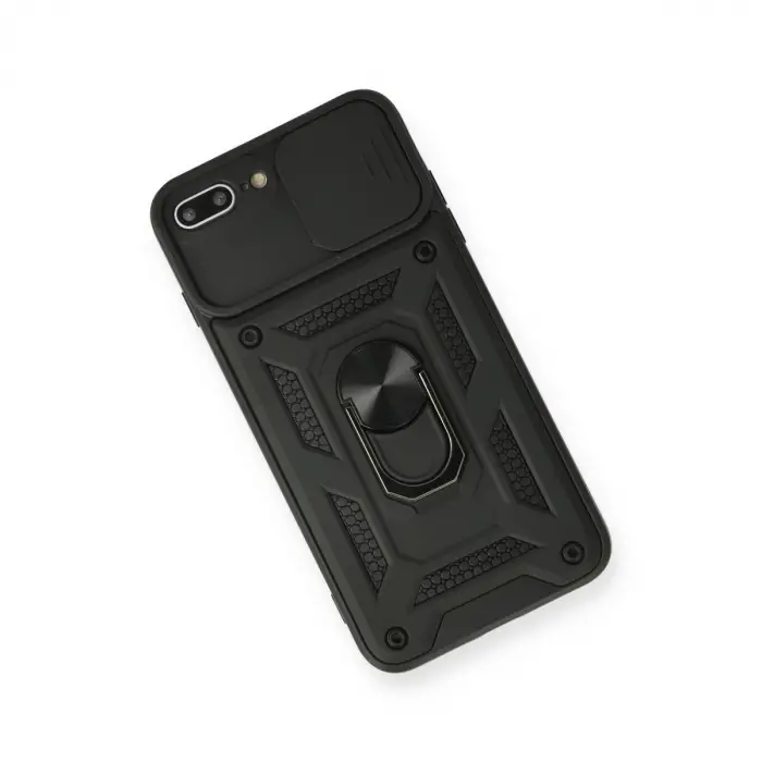 İphone 7 Plus Kılıf Pars Lens Yüzüklü Silikon - Siyah