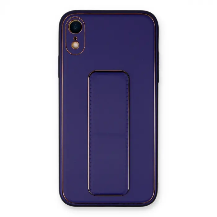 İphone Xr Kılıf Coco Deri Standlı Kapak - Mor