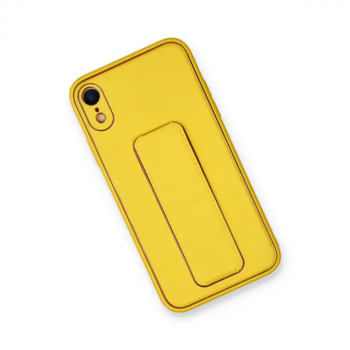 İphone Xr Kılıf Coco Deri Standlı Kapak - Sarı