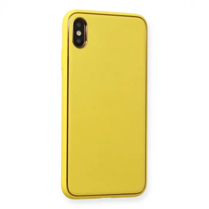 İphone Xs Max Kılıf Coco Deri Silikon Kapak - Sarı