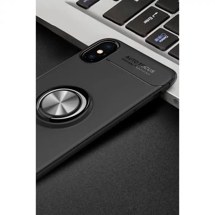 İphone Xs Max Kılıf Range Yüzüklü Silikon - Siyah