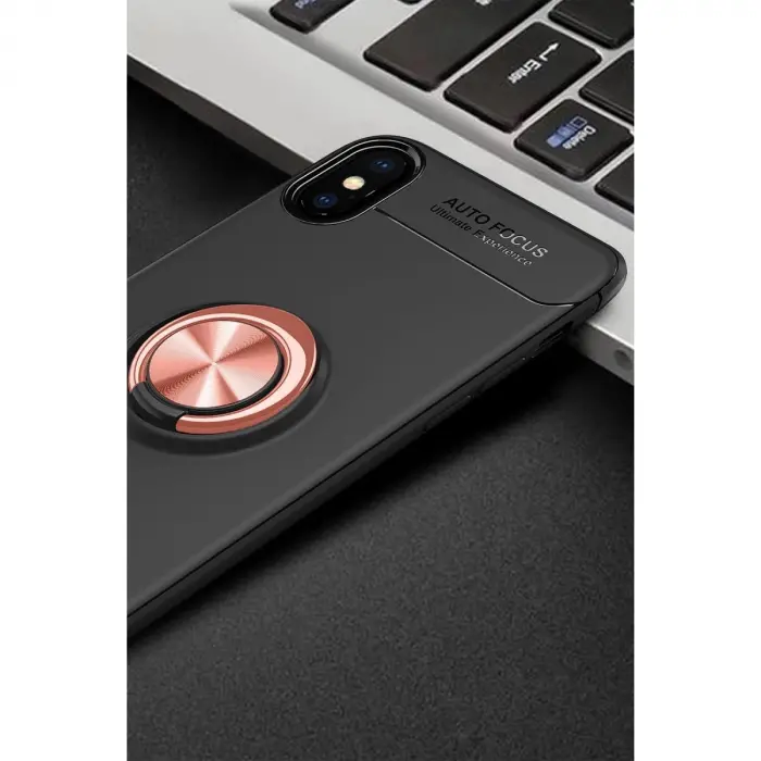 İphone Xs Max Kılıf Range Yüzüklü Silikon - Siyah-gold