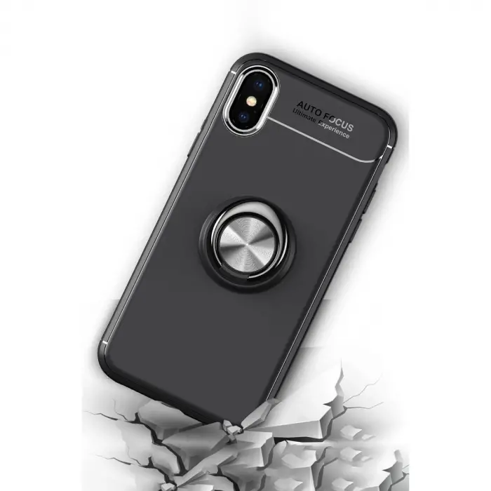 İphone Xs Max Kılıf Range Yüzüklü Silikon - Siyah-gold