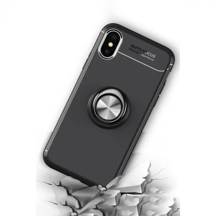 İphone Xs Max Kılıf Range Yüzüklü Silikon - Siyah-kırmızı