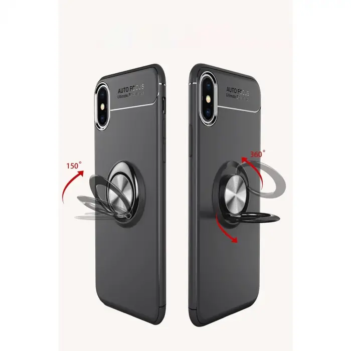 İphone Xs Max Kılıf Range Yüzüklü Silikon - Siyah-mavi