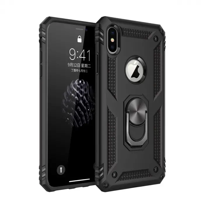 İphone Xs Max Kılıf Sofya Yüzüklü Silikon Kapak - Siyah