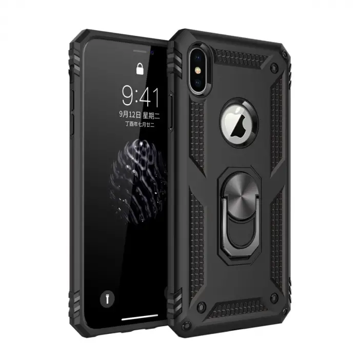 İphone Xs Max Kılıf Sofya Yüzüklü Silikon Kapak - Siyah