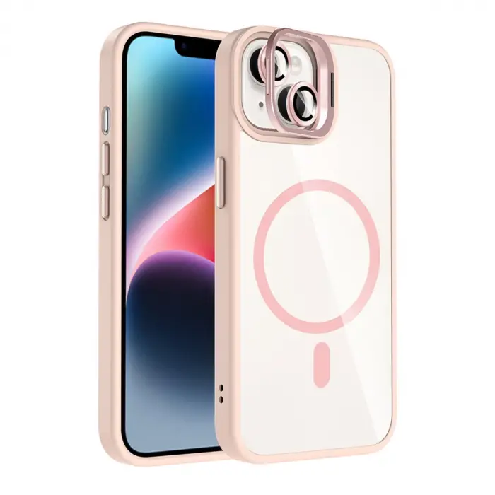 Joko  İphone 13 Remim Lensli Magsafe Standlı Kapak - Pembe
