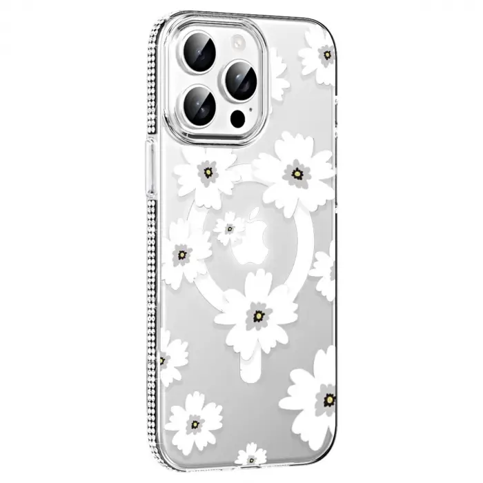 Joko  İphone 15 Pro Max Floral Magsafe Kapak - Beyaz