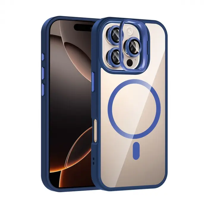 Joko  İphone 16 Pro Max Remim Lensli Magsafe Standlı Kapak - Lacivert