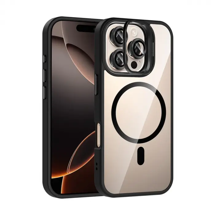 Joko  İphone 16 Pro Max Remim Lensli Magsafe Standlı Kapak - Siyah