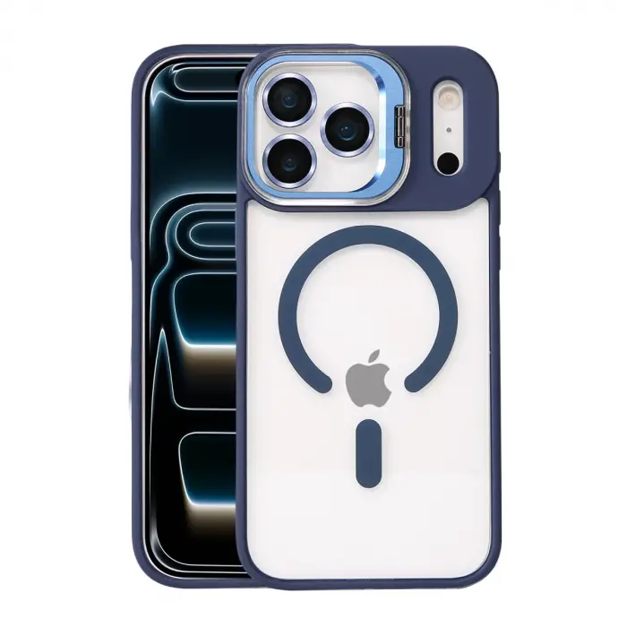 Joko  İphone 17 Pro Max Remim Lensli Magsafe Standlı Kapak - Lacivert