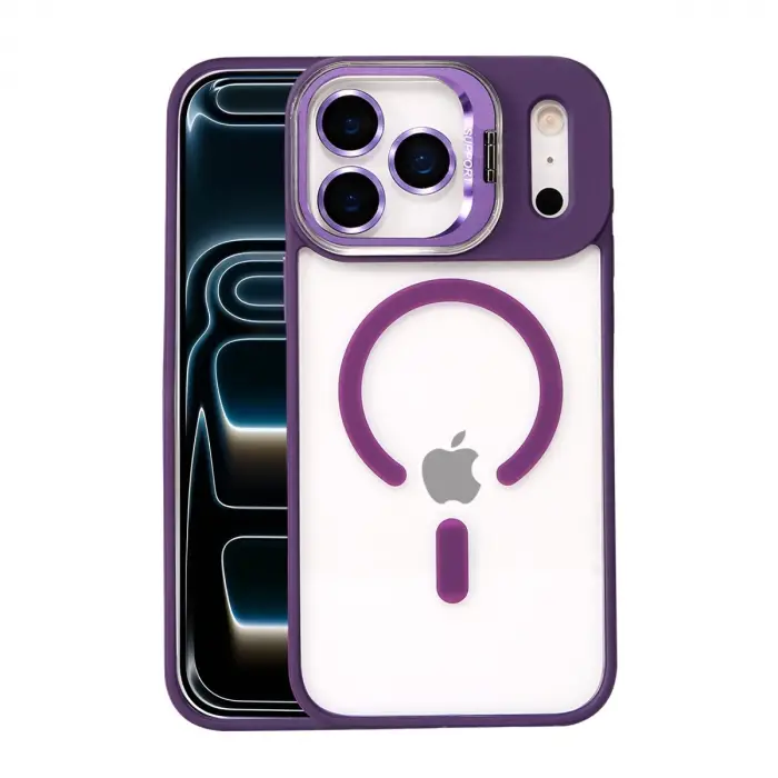 Joko  İphone 17 Pro Remim Lensli Magsafe Standlı Kapak - Derin Mor