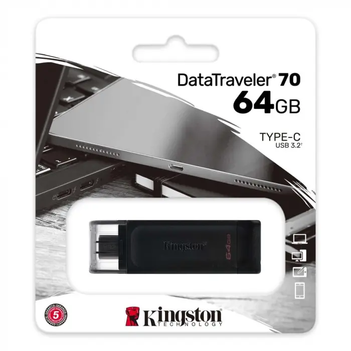 Kingston DT70 64GB USB-C 3.2 Gen 1 Type-C Flash Bellek (KDO)
