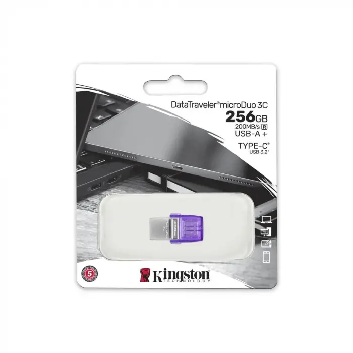 Kingston DTDUO3CG3-256GB DataTraveler microDuo 3C 200MB-s dual USB-A + USB-C Flash Bellek (KDO)