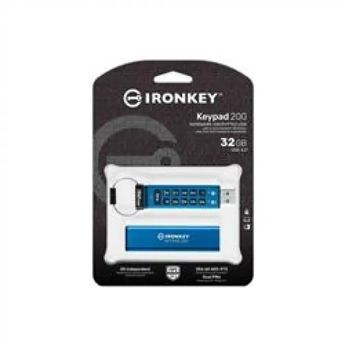 Kingston IKKP200-32GB 32GB IronKey Keypad 200, FIPS 140-3 Lvl 3 (Pending) Flash Bellek