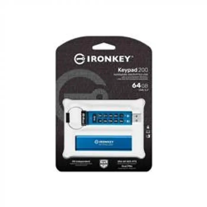 Kingston IKKP200-64GB 64GB IronKey Keypad 200, FIPS 140-3 Lvl 3 (Pending) Flash Bellek