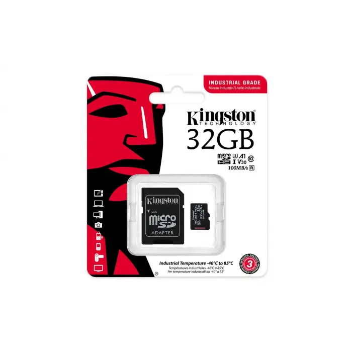 Kingston SDCIT2-32GB 32GB microSDHC Industrial C10 A1 pSLC Card + SD Adapter Hafıza Kartı (KDO)