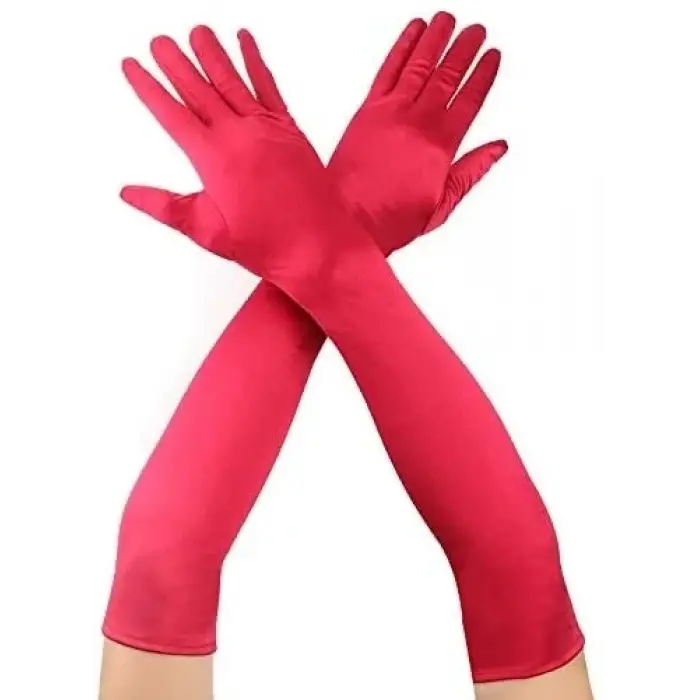 Kırmızı Renk Dirseğe Kadar Uzun Kumaş Eldiven 40 Cm