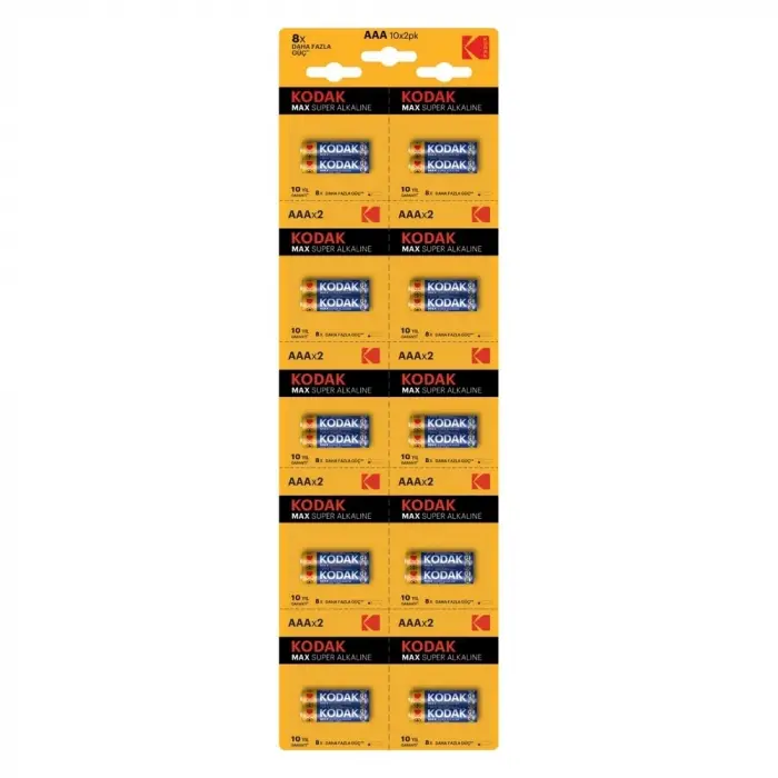 Kodak 20 Adet Max Super Alkalin 2’li Ayrılabilir Kartela İnce Pil