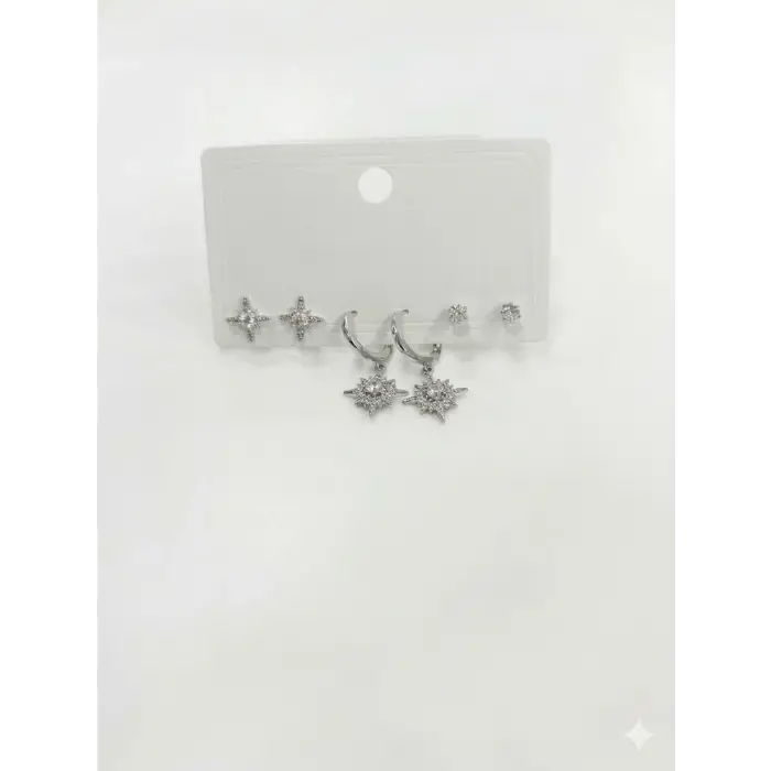 Kutup Yıldızı Detaylı Altılı Küpe - Kp00600